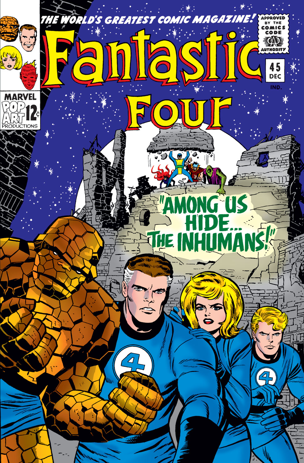 Fantastic Four (1961) #45. Crystal and the Inhumans enter Johnny’s world. Kirby / Sinnott cover.