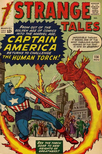 Strange Tales #114 (1963). The Captain America figure is an impostor, the Acrobat.