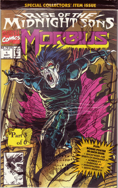 Morbius: The Living Vampire #1 (1992). Collectors’ bag and bonus-poster packaging shown.