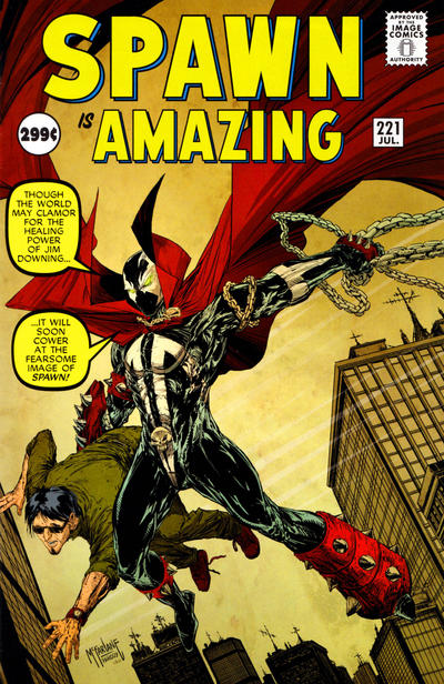 Spawn #221 — colour cover. Todd McFarlane reimagines Amazing Fantasy #15.