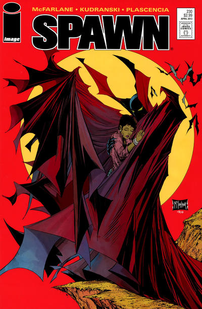 Spawn #230 — colour cover. A Batman #423 homage in Spawn’s red cape.